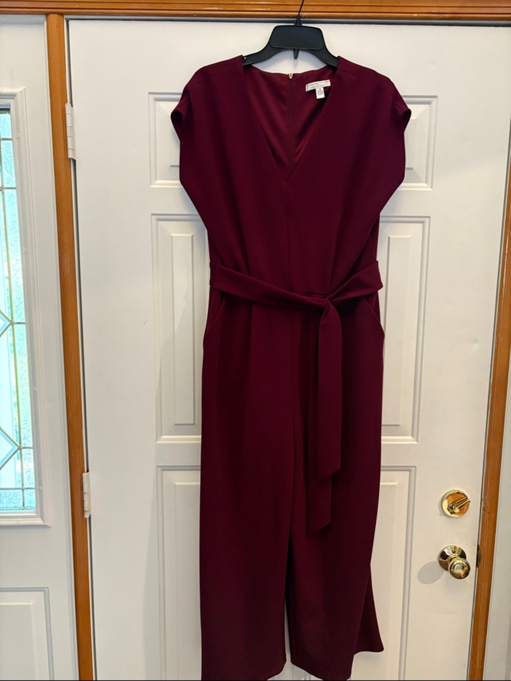 London Style Burgundy Tie-Waist Jumpsuit